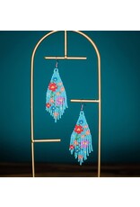 Guatemala Beaded Flower Fringe Earrings - Turquoise, Guatemala