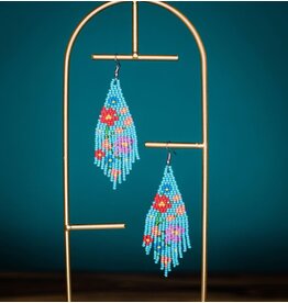 Guatemala Beaded Flower Fringe Earrings - Turquoise, Guatemala