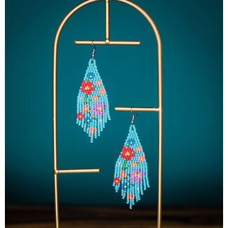 Guatemala Beaded Flower Fringe Earrings - Turquoise Guatemala Beaded Flower Fringe Earrings - Turquoise