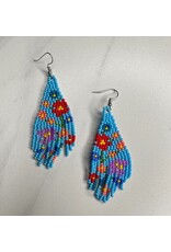 Guatemala Beaded Flower Fringe Earrings - Turquoise, Guatemala