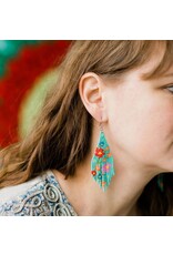 Guatemala Beaded Flower Fringe Earrings - Turquoise, Guatemala