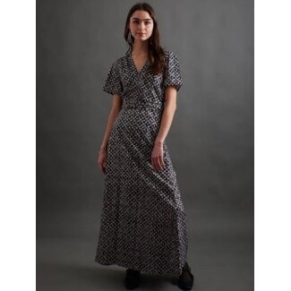 India Wrap Maxi Dress in Black Botanical