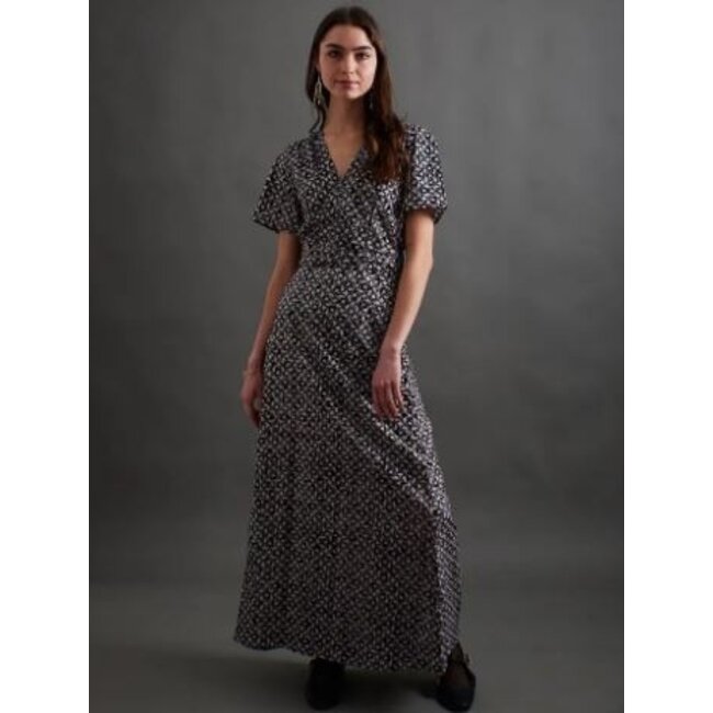 Wrap Maxi Dress in Black Botanical