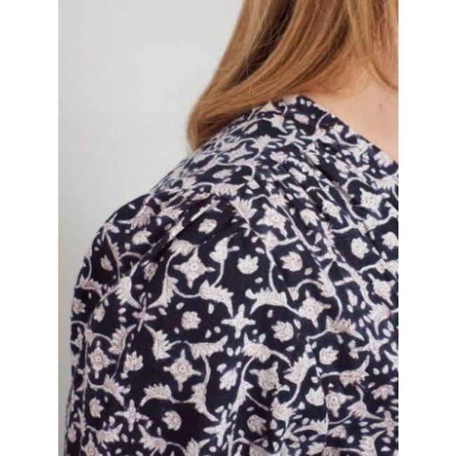 Wrap Maxi Dress in Black Botanical