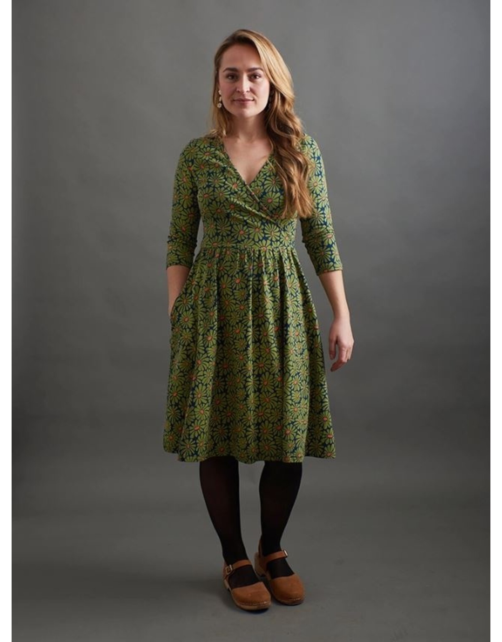 India Callie Wrap Dress in Olive Floral, India