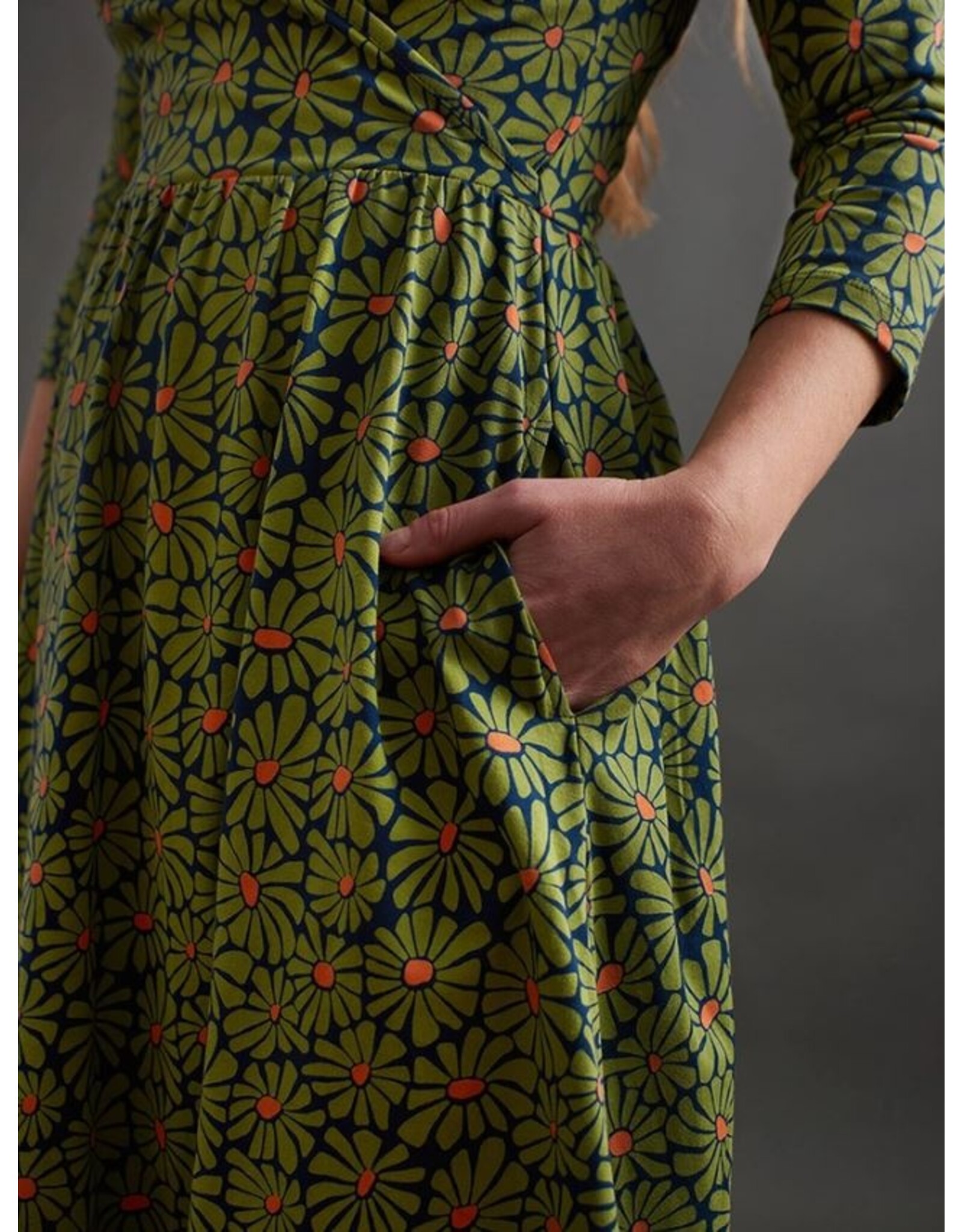 India Callie Wrap Dress in Olive Floral, India