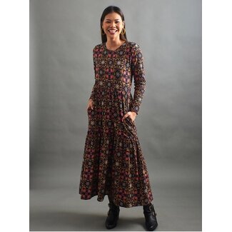 India CLEARANCE Mirah Tiered Dress in Mauve Tile