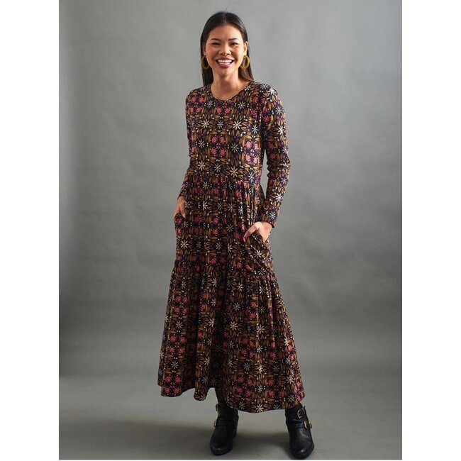 Mirah Tiered Dress in Mauve Tile