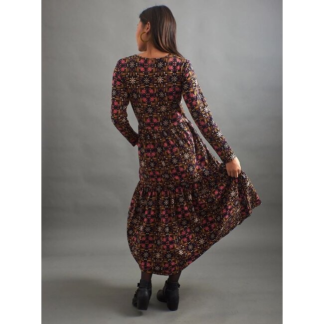 CLEARANCE Mirah Tiered Dress in Mauve Tile