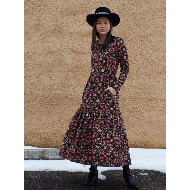 CLEARANCE Mirah Tiered Dress in Mauve Tile