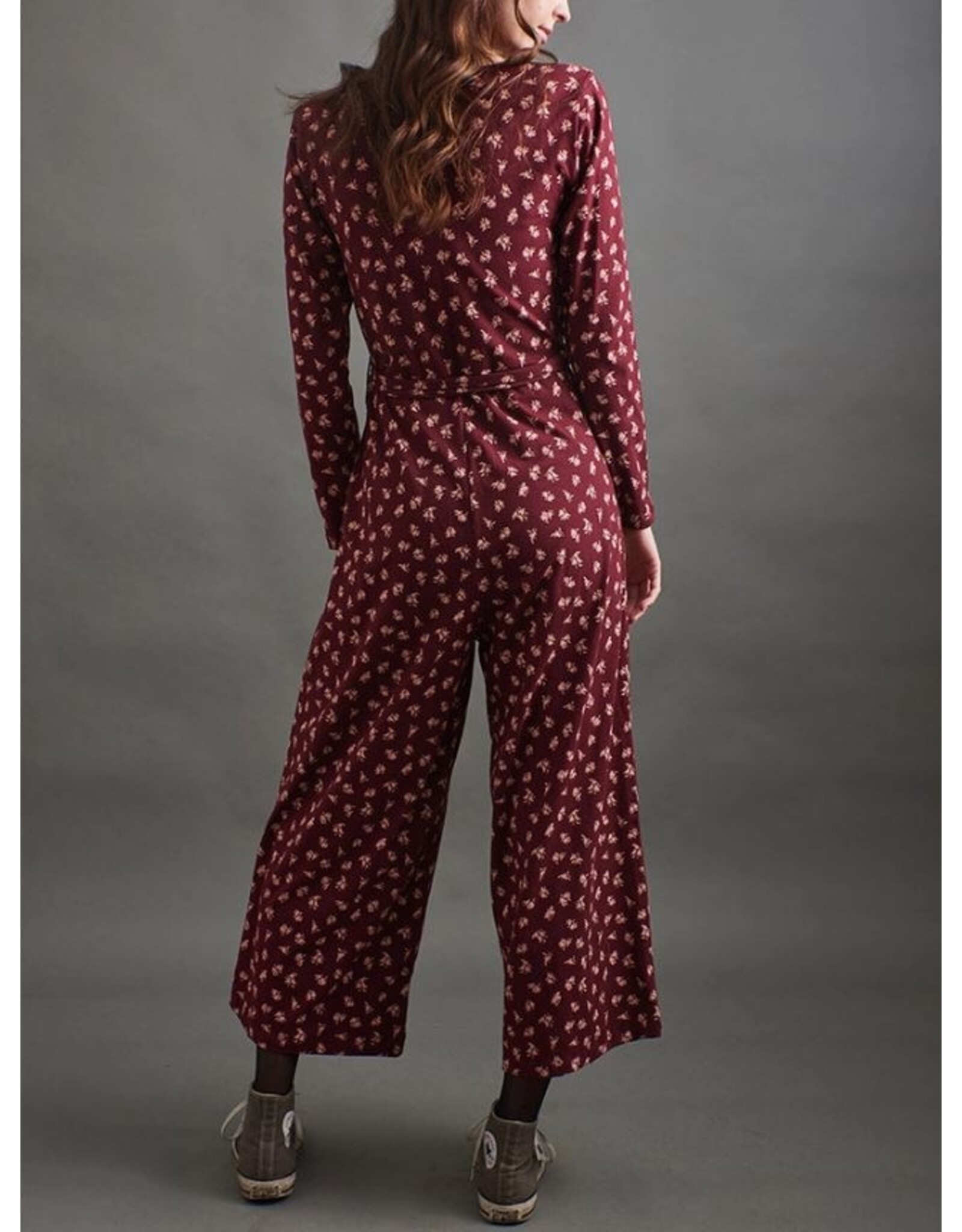 India Rita Long Sleeve Jumpsuit in Burgundy Bouquet, India