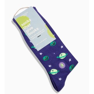 India Crew Socks That Give Books - Purple Planets India Crew Socks That Give Books - Purple Planets