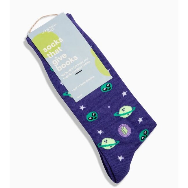 Crew Socks That Give Books - Purple Planets