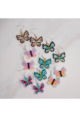 Guatemala Multicolour Beaded Butterfly Earrings, Guatemala