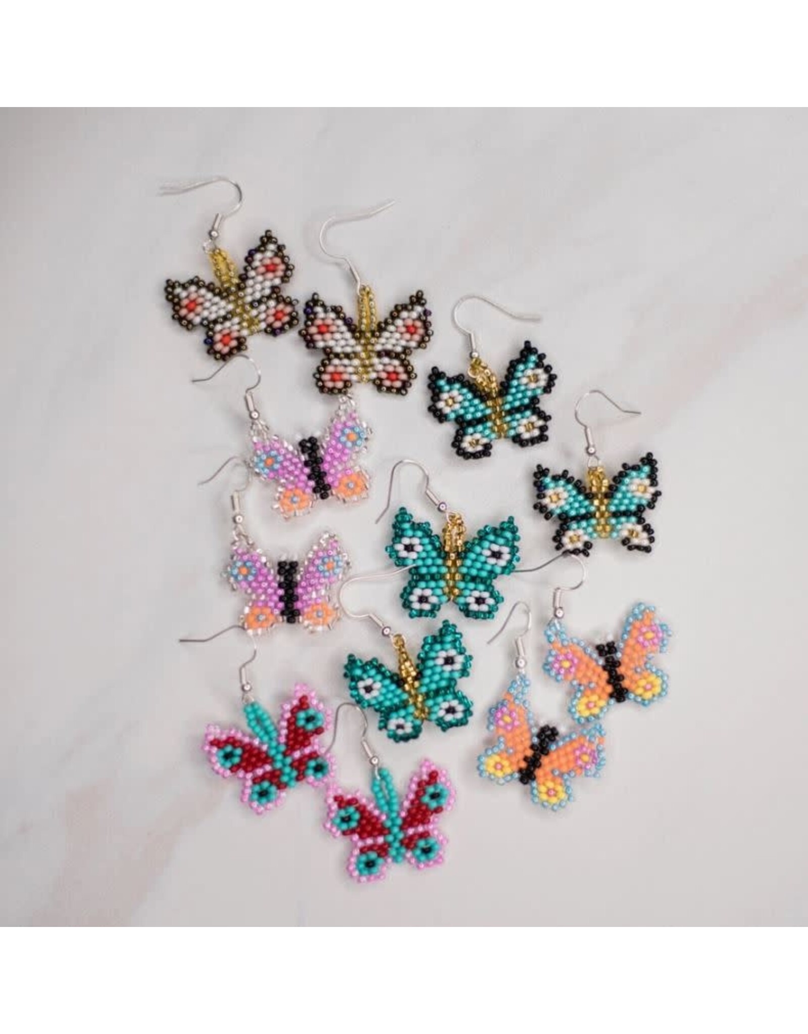 Guatemala Multicolour Beaded Butterfly Earrings, Guatemala