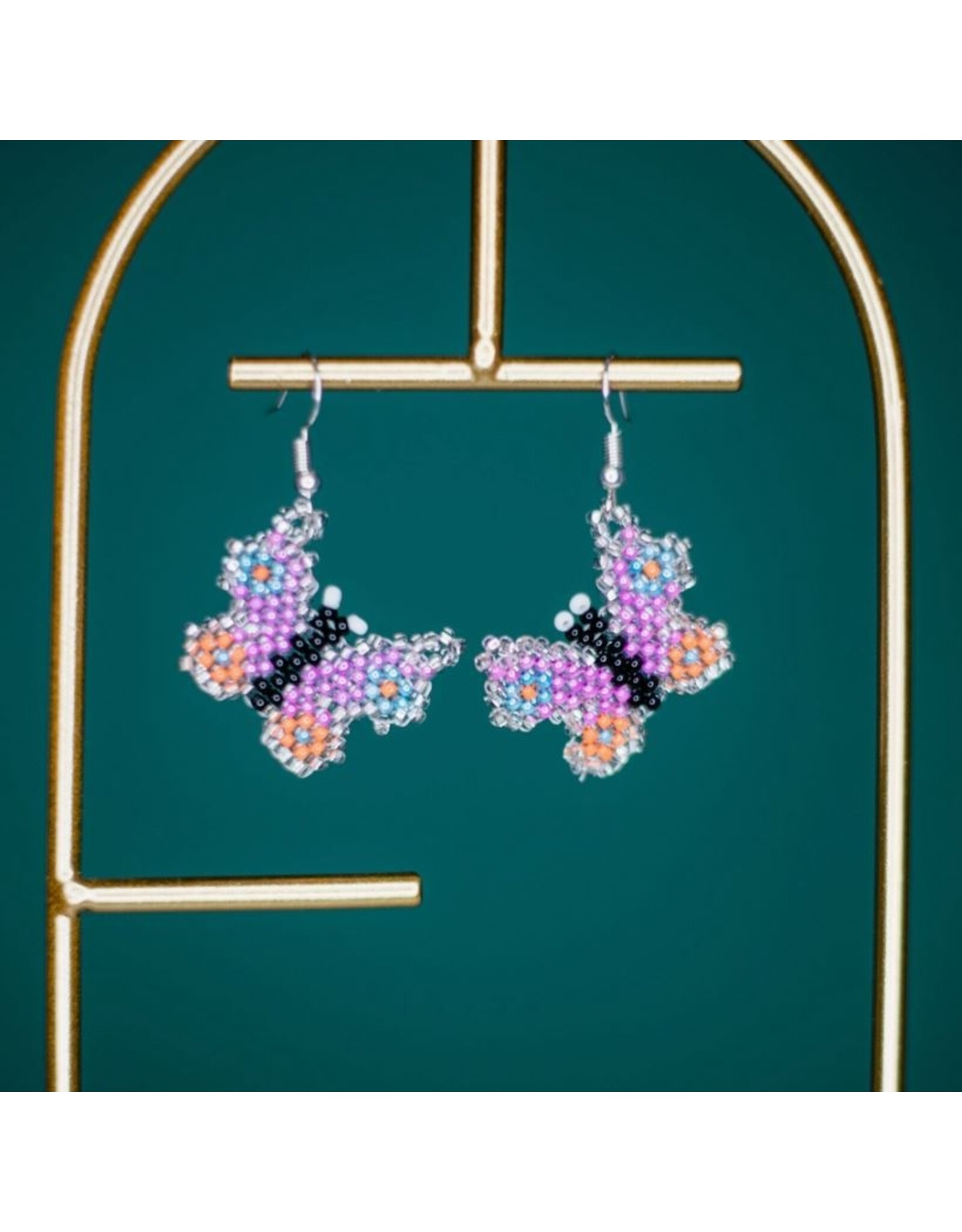 Guatemala Multicolour Beaded Butterfly Earrings, Guatemala