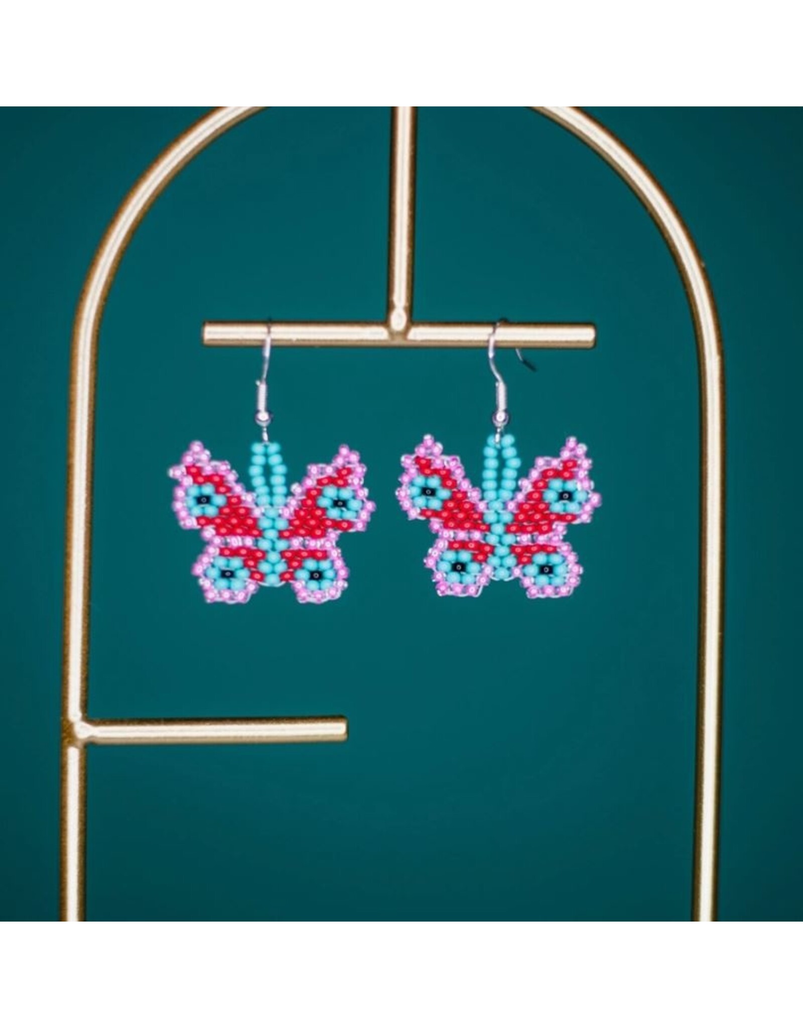 Guatemala Multicolour Beaded Butterfly Earrings, Guatemala