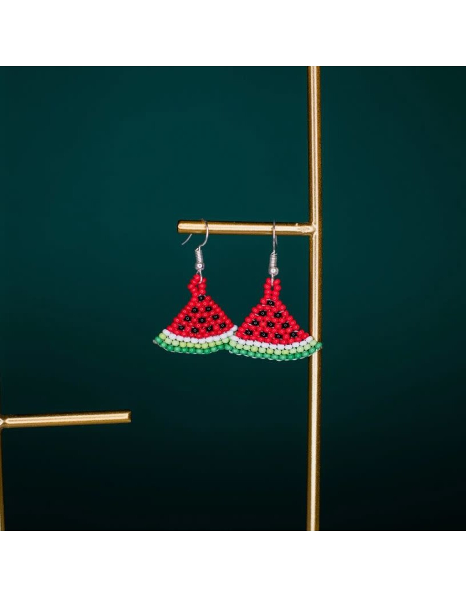 Guatemala Beaded Watermelon Slice Earrings, Guatemala
