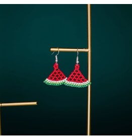 Guatemala Beaded Watermelon Slice Earrings, Guatemala