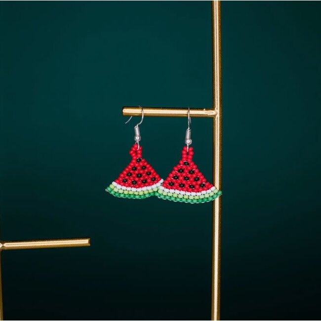 Beaded Watermelon Slice Earrings
