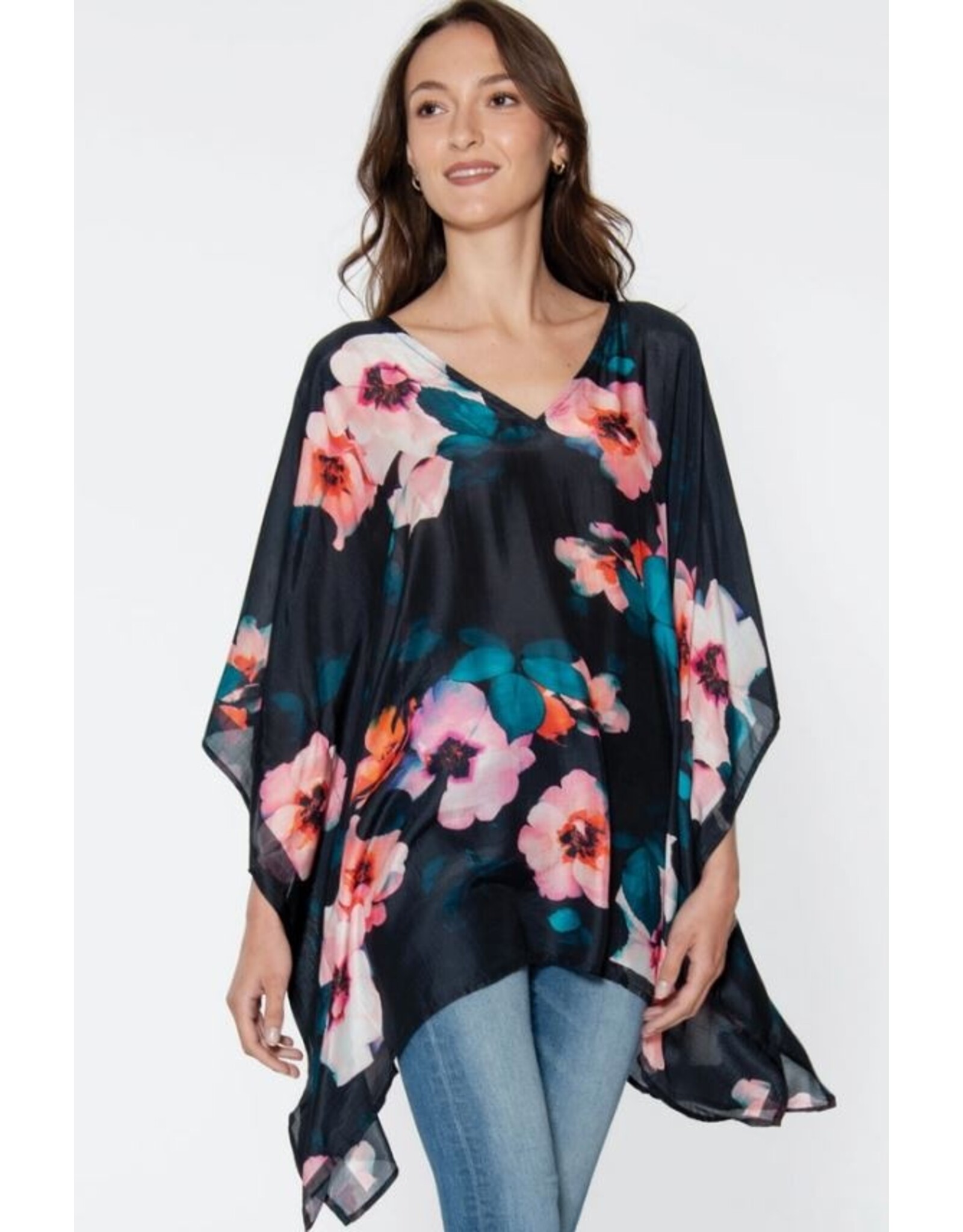 India Shalini Top - Black & Pink Floral, India