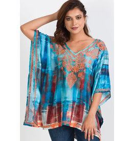 India Embroidered Tunic Top - Shanti Turquoise & Copper, India