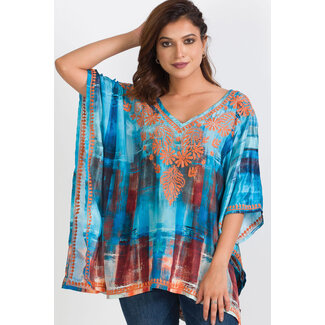 India Embroidered Tunic Top - Shanti Turquoise & Copper