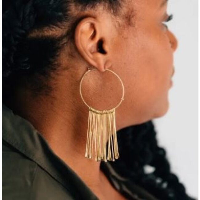 Jaya Brass Fringe Hoop Earrings