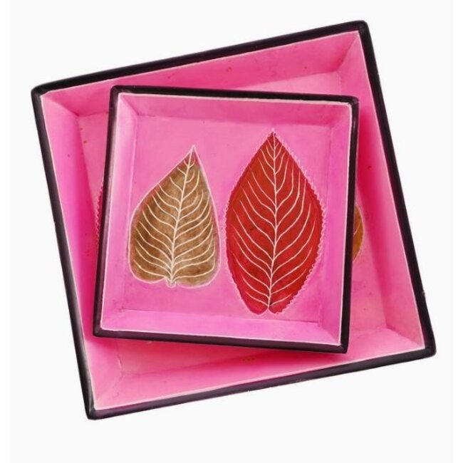 Pink Leaves Soapstone Dish