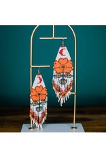 Guatemala Beaded Moonflower Earrings - Orange