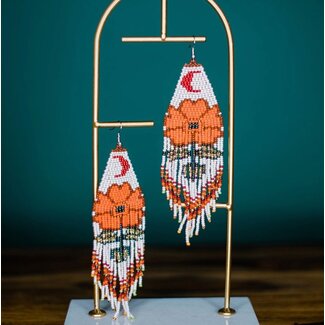 Guatemala Beaded Moonflower Earrings - Orange