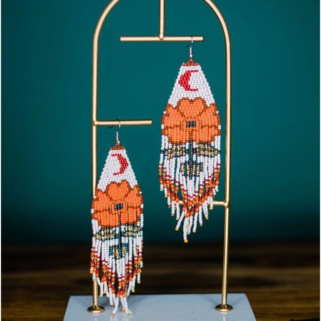 Beaded Moonflower Earrings - Orange