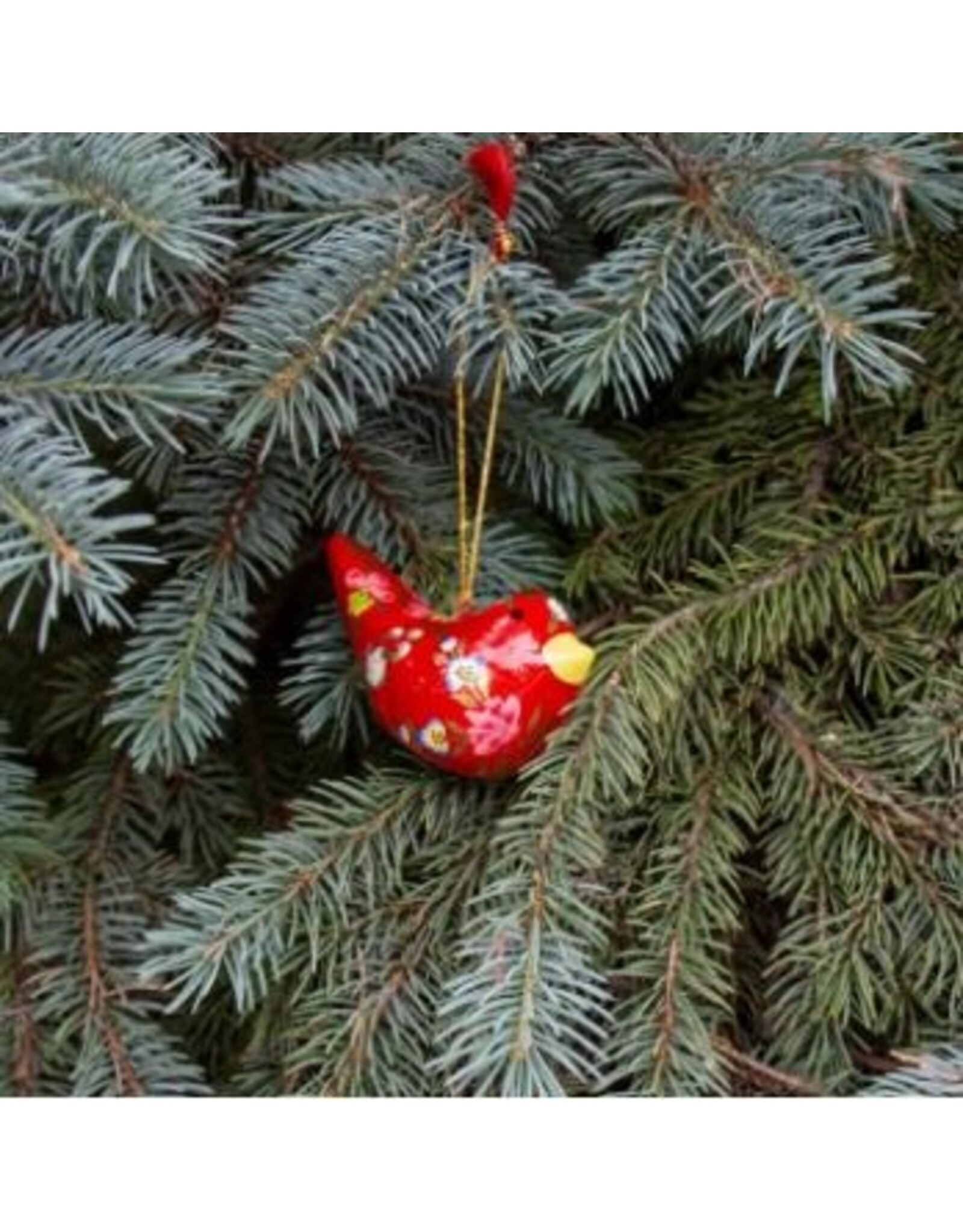 India Red Dove Paper Mache Ornament, India
