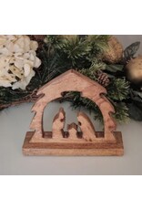 India Mango Wood Tabletop Cutwork Nativity, India