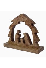 India Mango Wood Tabletop Cutwork Nativity, India