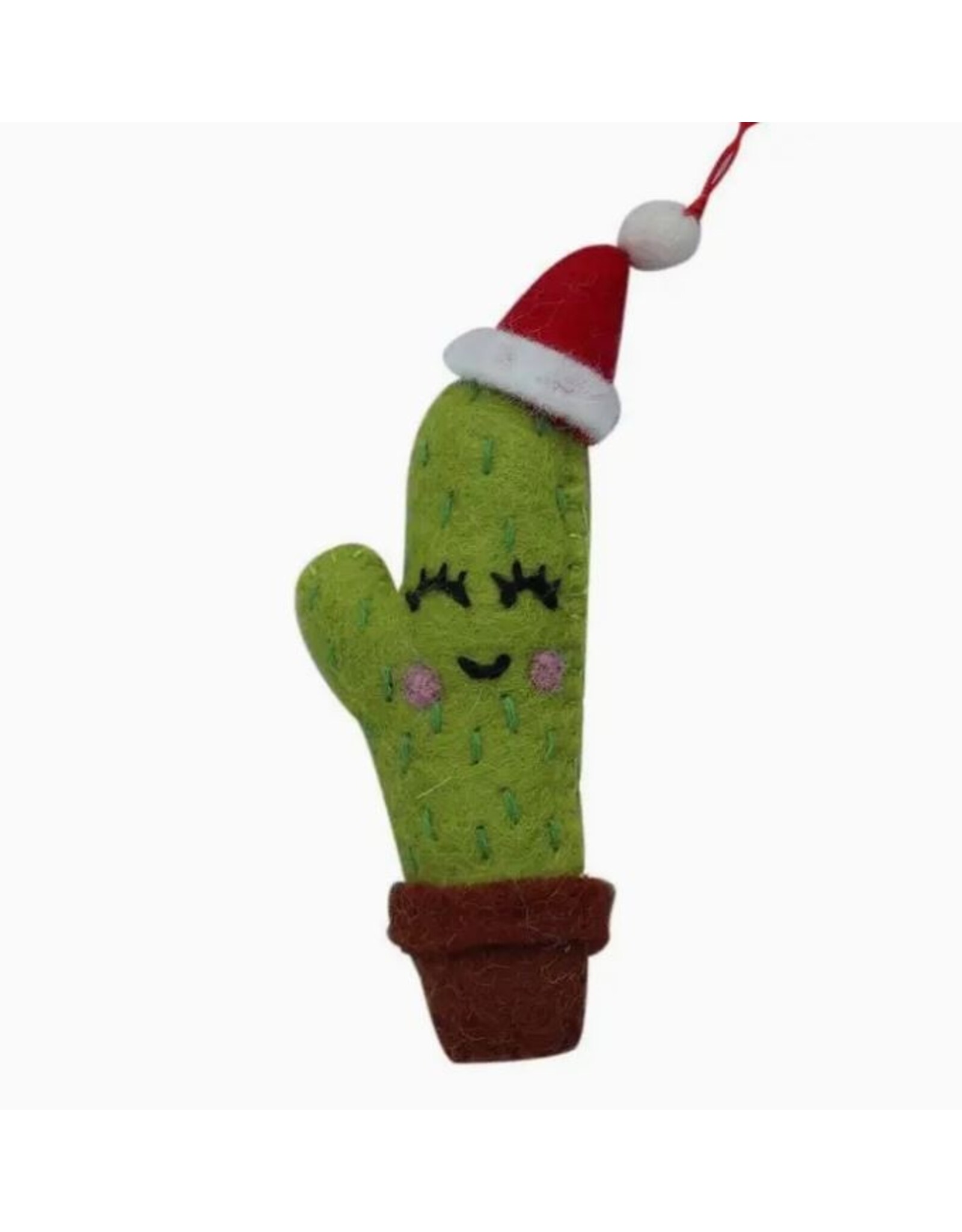 Nepal Santa Hat Cactus Felt Ornament, Nepal