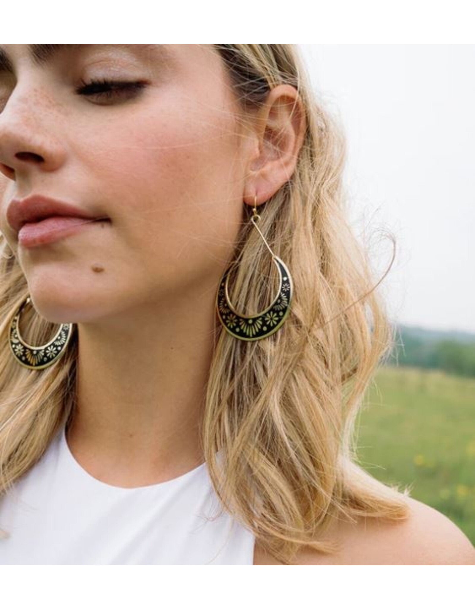 India Nisha Crescent Moon Hoop Earrings, India