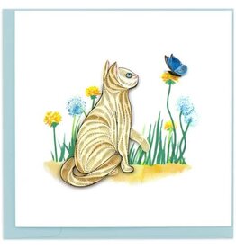 Vietnam Quilled White Cat & Butterfly Card, Vietnam