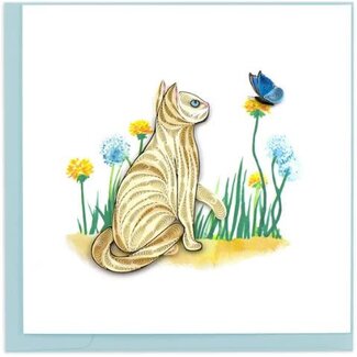 Vietnam Quilled Card - White Cat & Butterfly