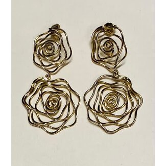 Cambodia Bombshell Brass Rose Earrings