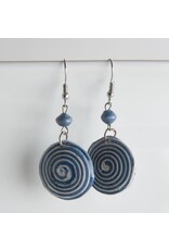 Uganda Spiral Paper Bead Earrings, Uganda Navy/White