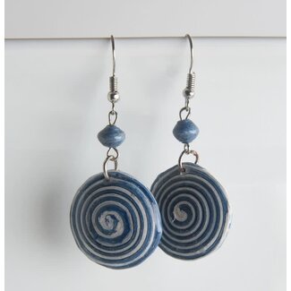 Uganda Spiral Paper Bead Earrings - Navy/White