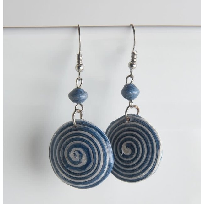 Spiral Paper Bead Earrings - Navy/White