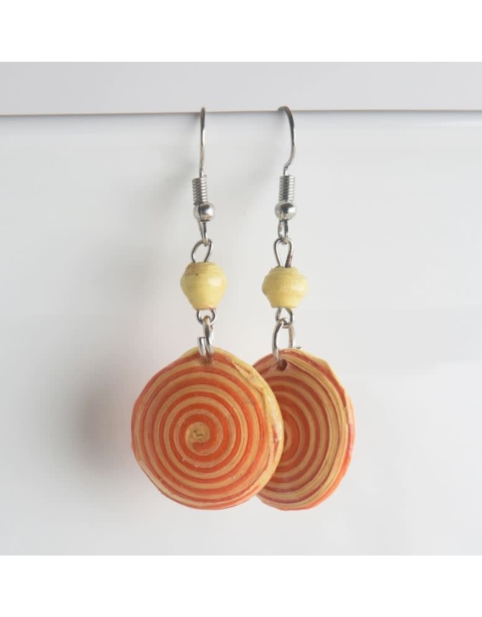 Uganda Spiral Paper Bead Earrings, Uganda Yellow/Orange