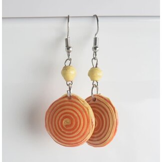 Uganda Spiral Paper Bead Earrings - Yellow/Orange