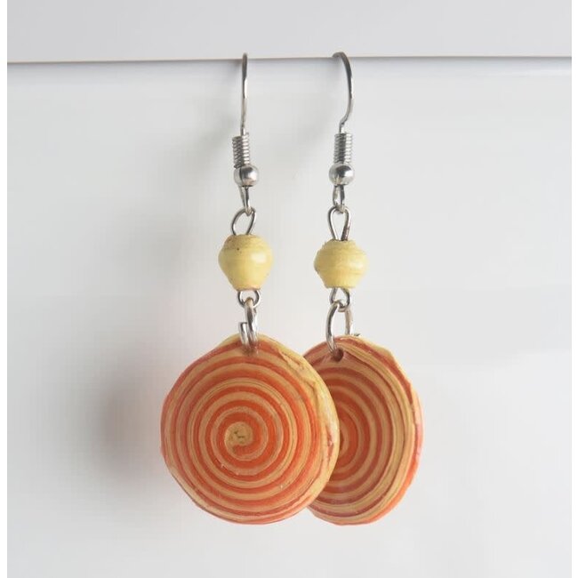Spiral Paper Bead Earrings - Yellow/Orange