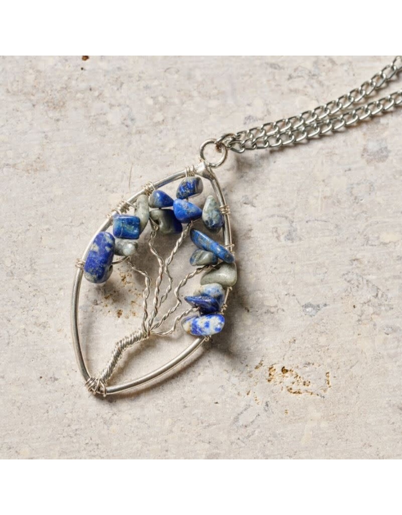 India Lapis Tree Pendant Necklace, India