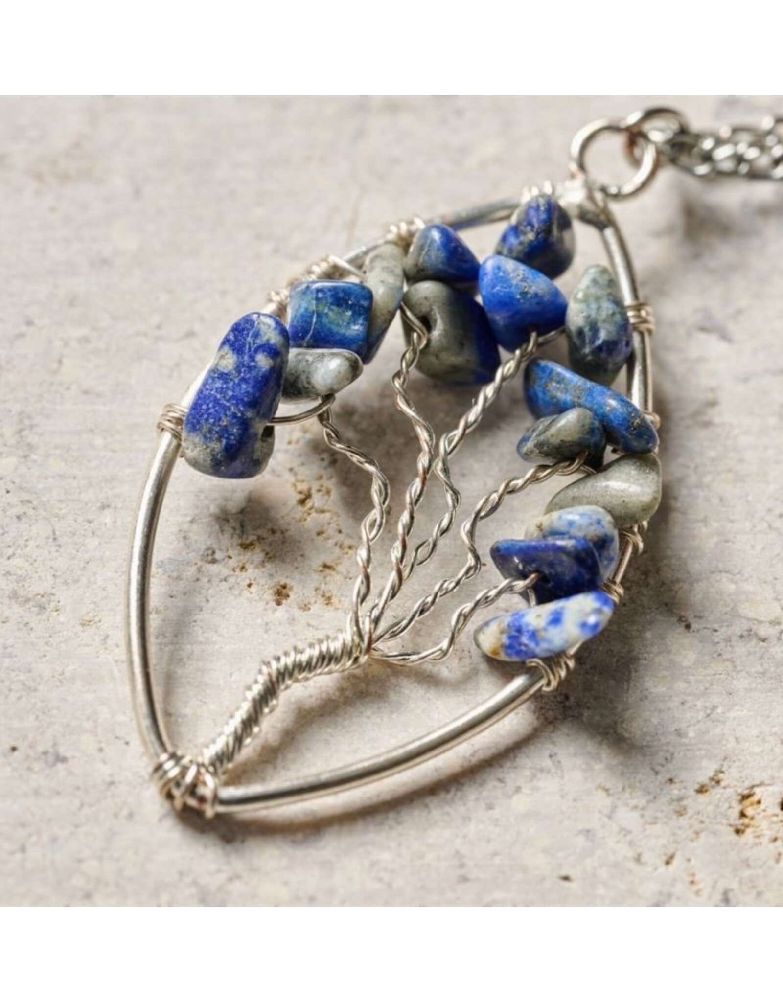India Lapis Tree Pendant Necklace, India