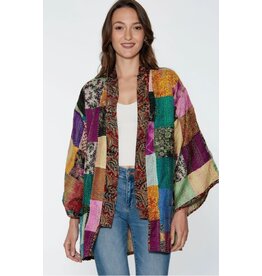 India Patchwork Style Reversible Silk Kantha Kimono Jacket, India