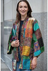 India Patchwork Style Reversible Silk Kantha Kimono Jacket, India